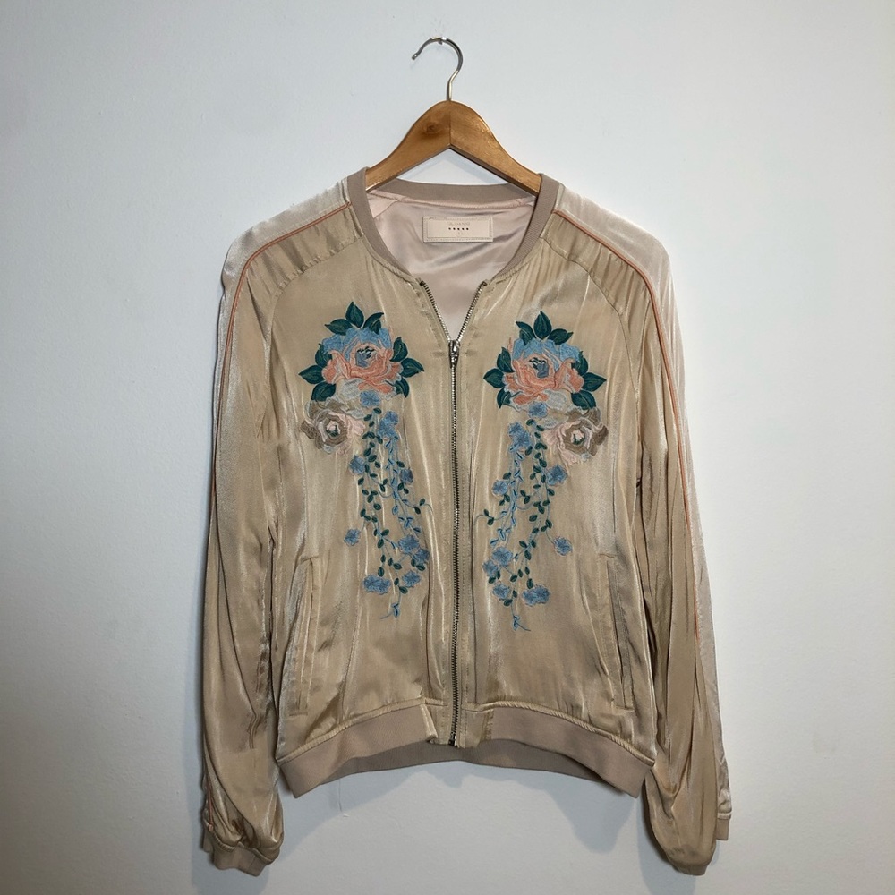 Satin floral bomber
